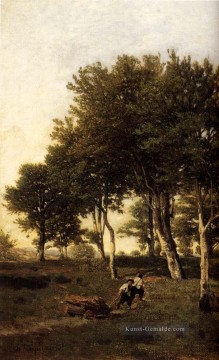  Joseph Werke - Landschaft mit zwei Jungen  die Brennholz Papier Henri Joseph Harpignies
